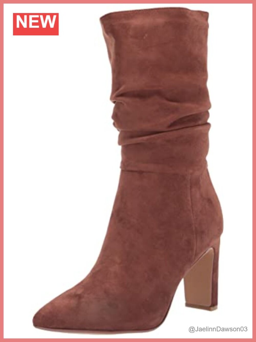 Faux Suede Pointed Toe Slouch Bootie Mid-Calf Zip Closure Wrapped Heel
